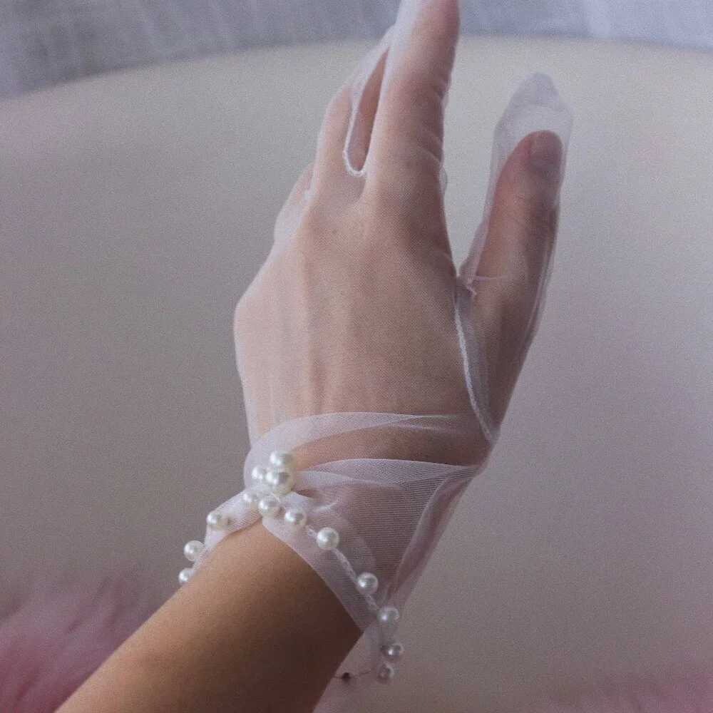 Bridal Sheer Gloves with faux pearls